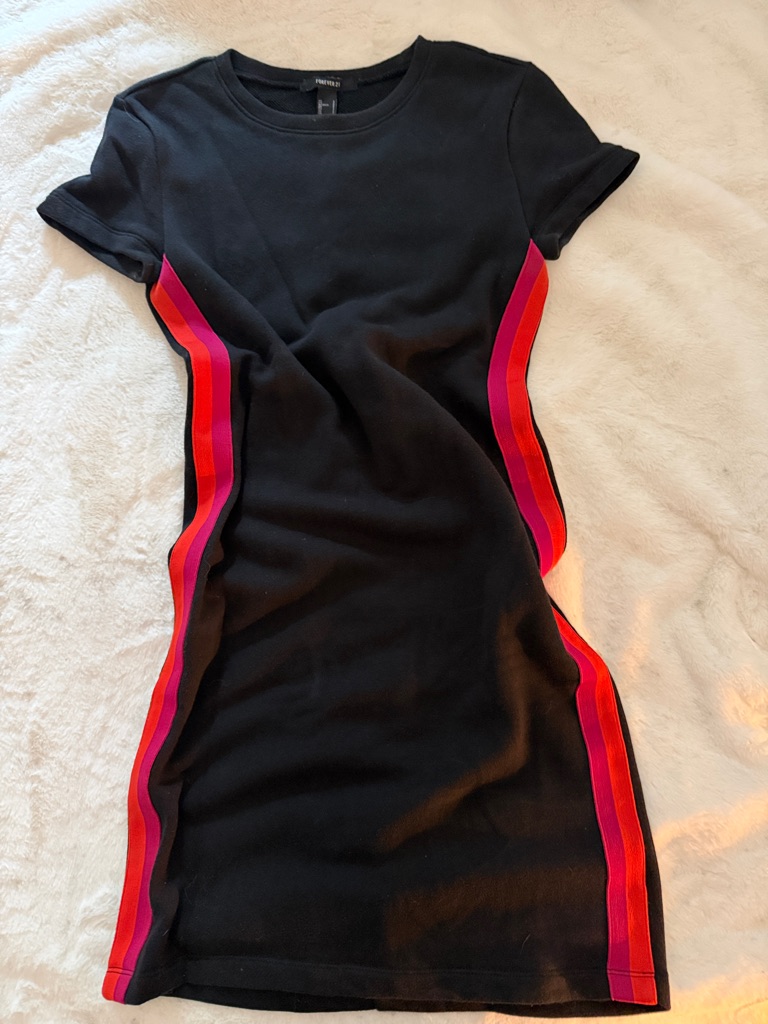 Forever 21 Black Mini Dress With Pink And Red Side Stripes